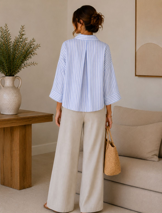 Chemise oversize à rayures bleu / uni bleu