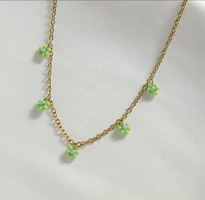 Collier Marguerites Colorées en acier inoxydable