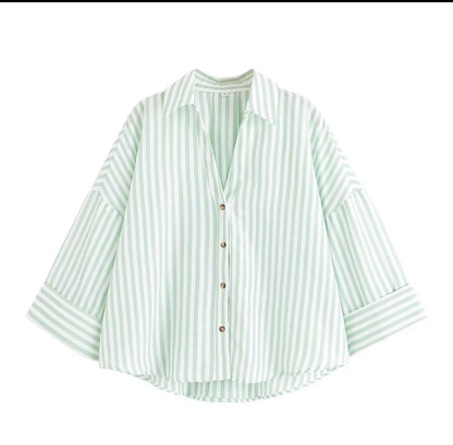 chemise oversize vert à rayure