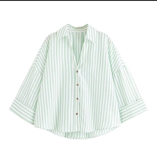 chemise oversize vert à rayure