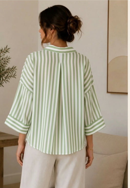 chemise oversize vert à rayure