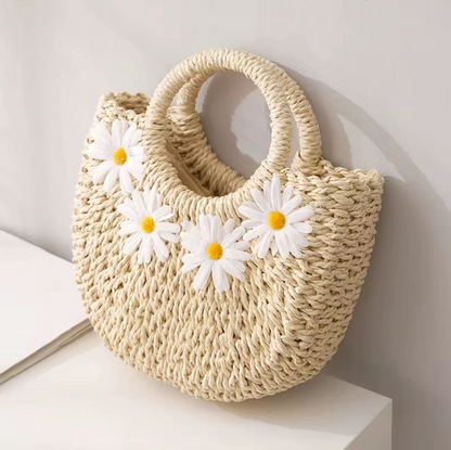 Sac de plage en paille Marguerite