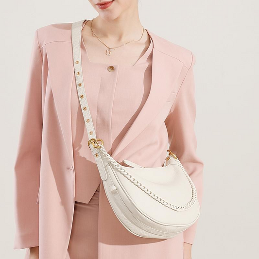 Petit sac bandoulière demi-lune en cuir véritable