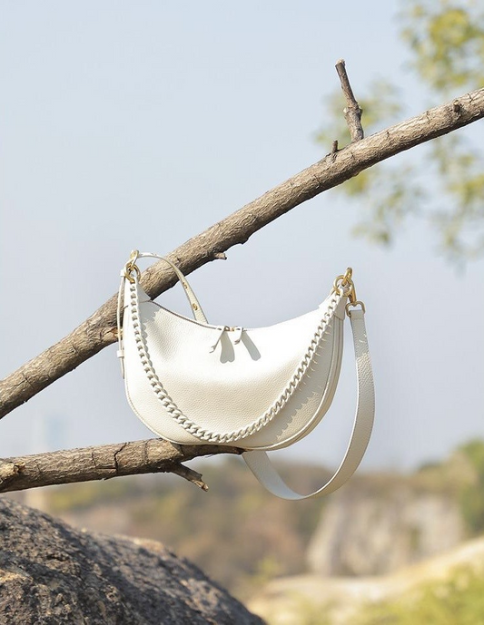 Petit sac bandoulière demi-lune en cuir véritable