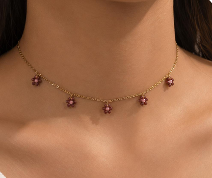 Collier Marguerites Colorées en acier inoxydable