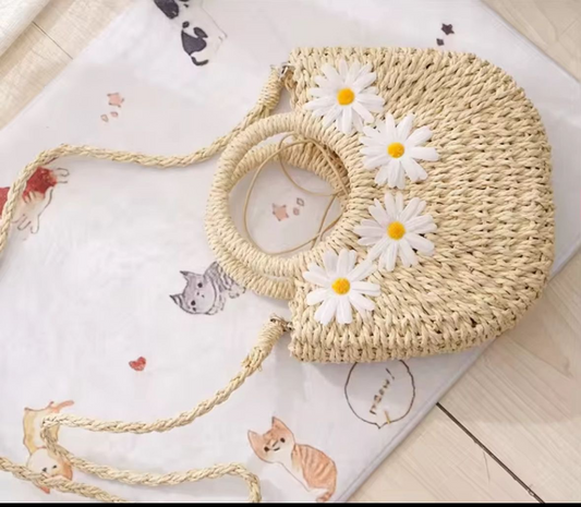 Sac de plage en paille Marguerite
