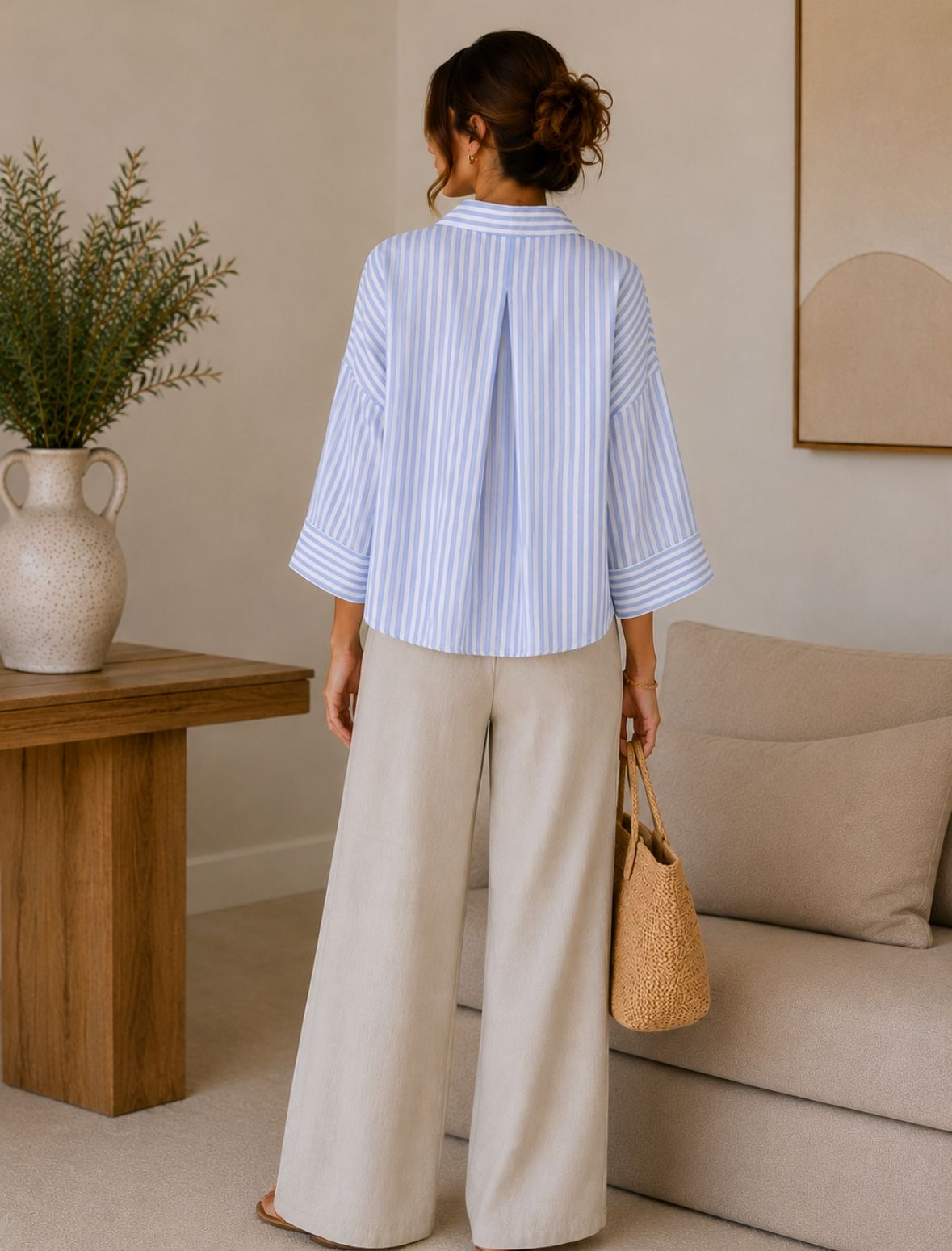 Chemise oversize à rayures bleu / uni bleu