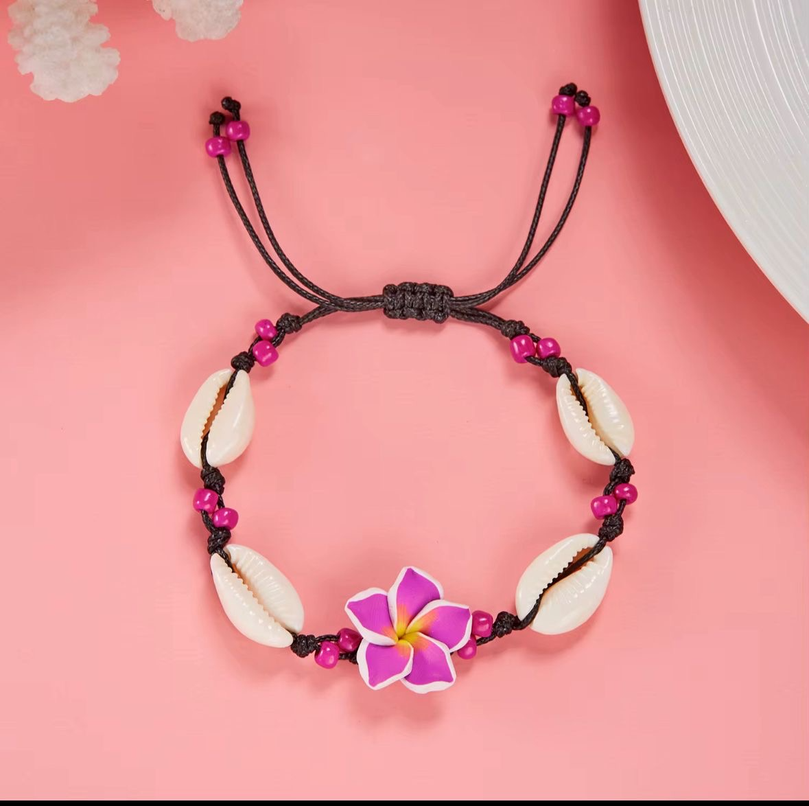 Bracelet Coquillage & Fleur Tropicale Réglable