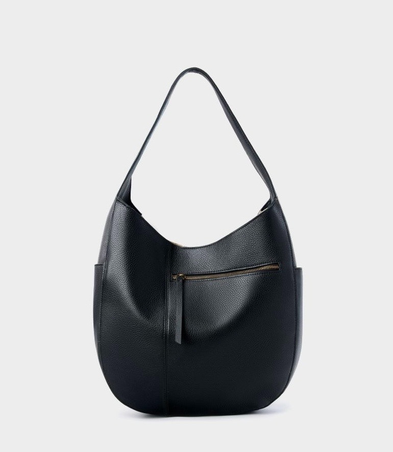 Grand sac à main léger en cuir véritable (noir / café)