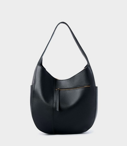 Grand sac à main léger en cuir véritable (noir / café)