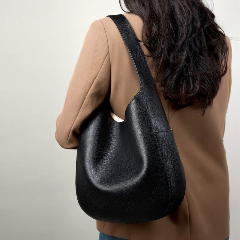 Grand sac à main léger en cuir véritable (noir / café)