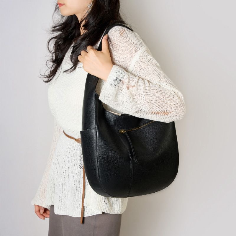 Grand sac à main léger en cuir véritable (noir / café)