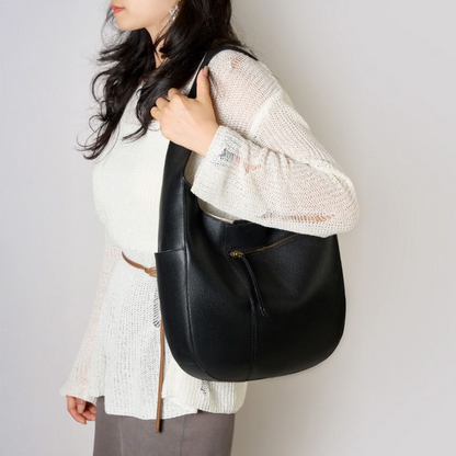 Grand sac à main léger en cuir véritable (noir / café)