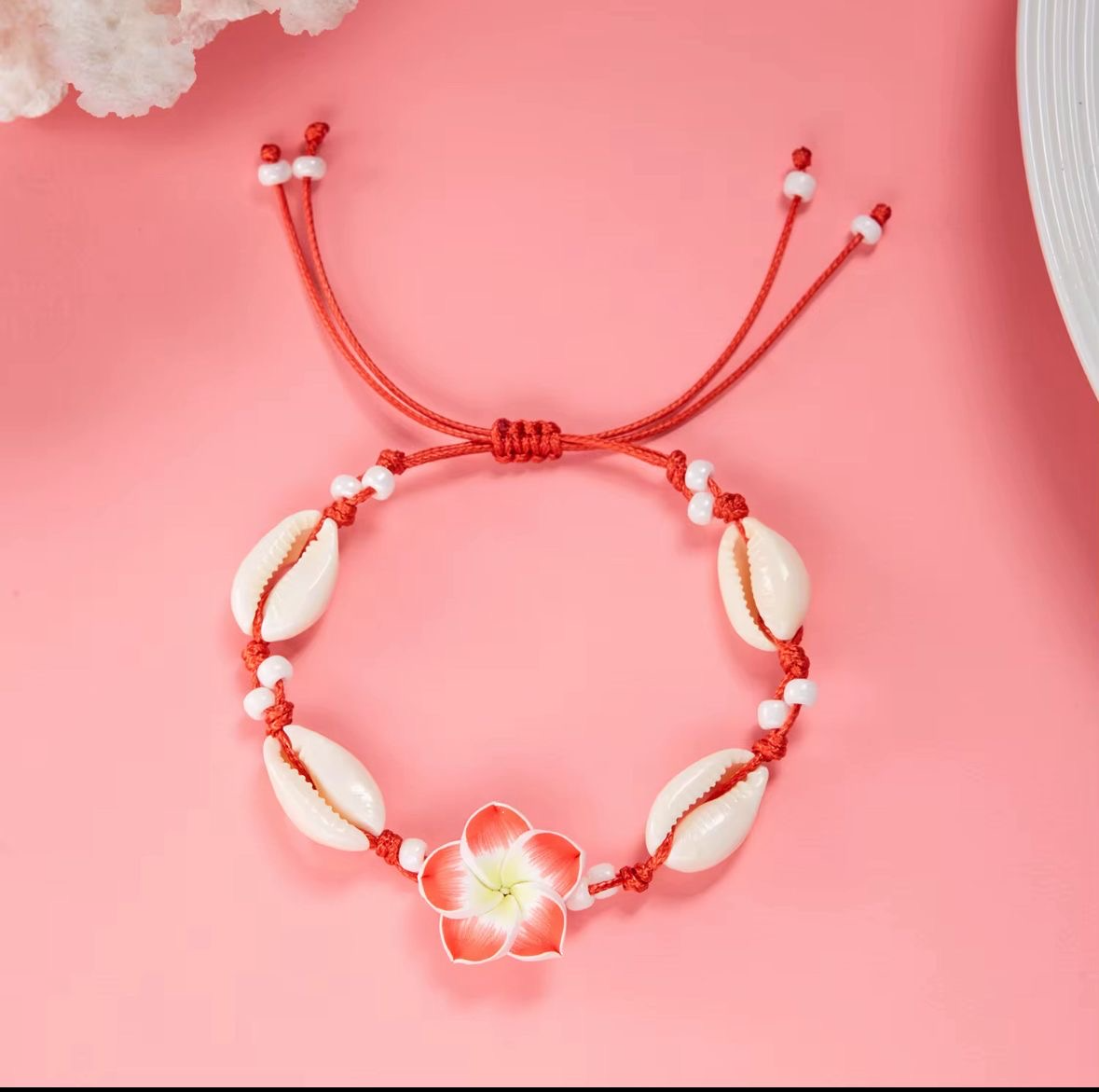 Bracelet Coquillage & Fleur Tropicale Réglable