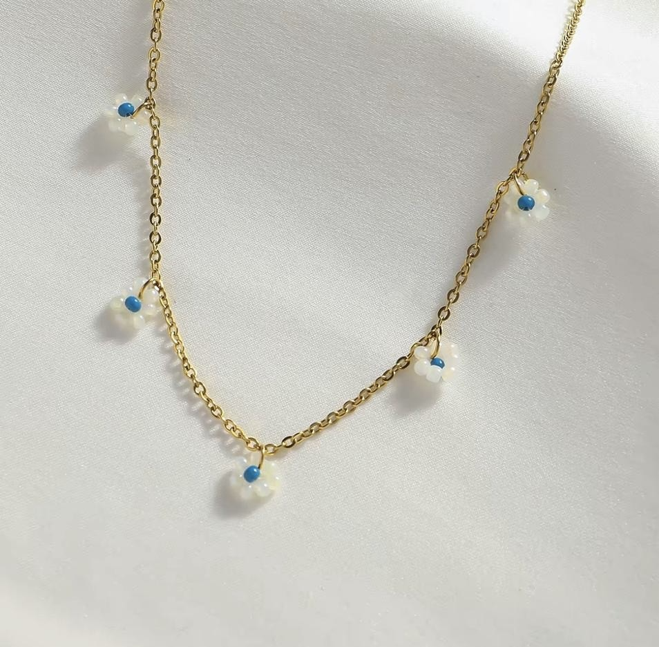 Collier Marguerites Colorées en acier inoxydable