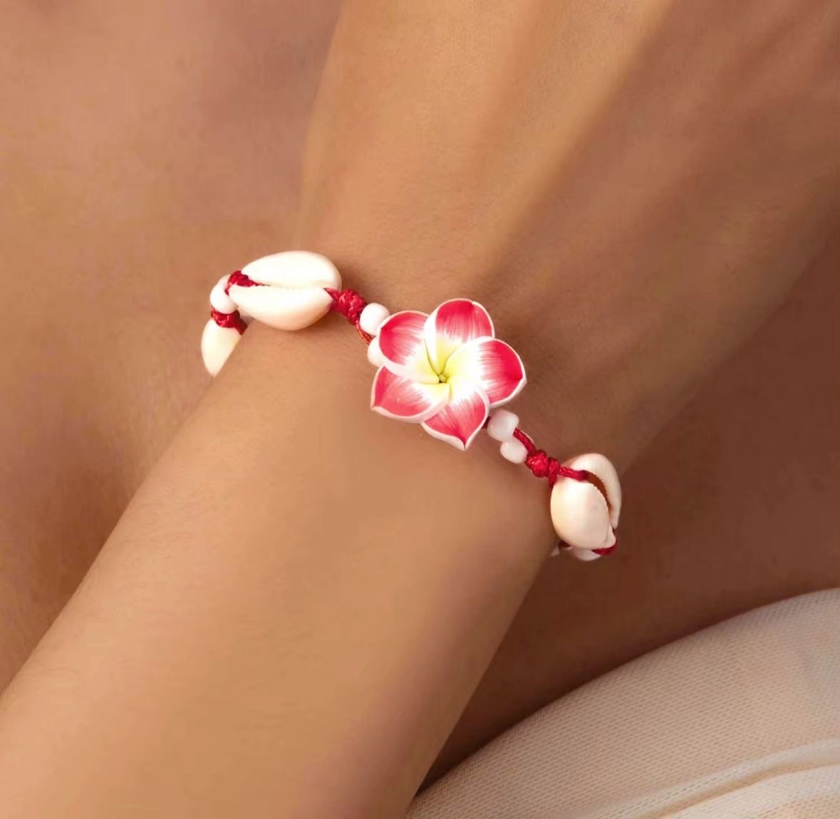 Bracelet Coquillage & Fleur Tropicale Réglable