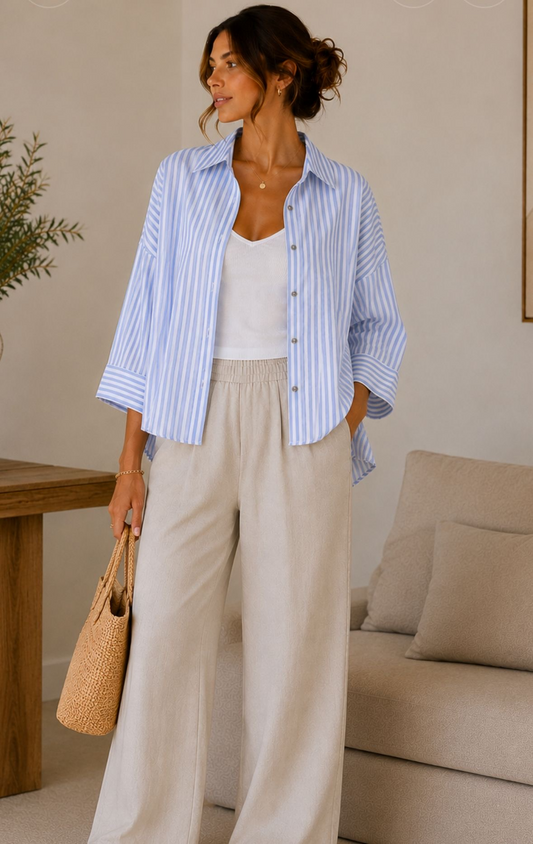 Chemise oversize à rayures bleu / uni bleu