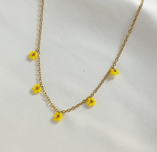Collier Marguerites Colorées en acier inoxydable