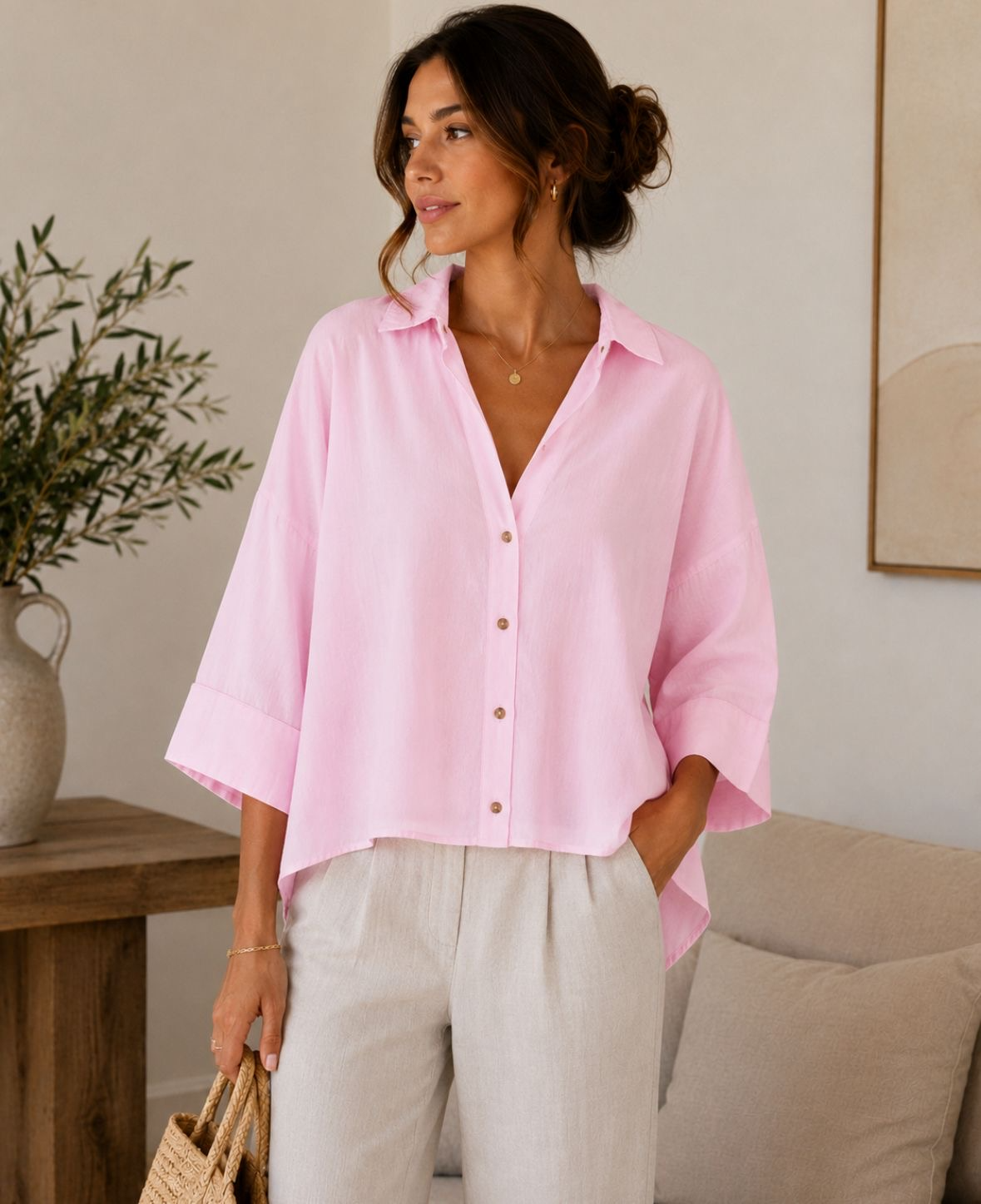 Chemise oversize rose femme