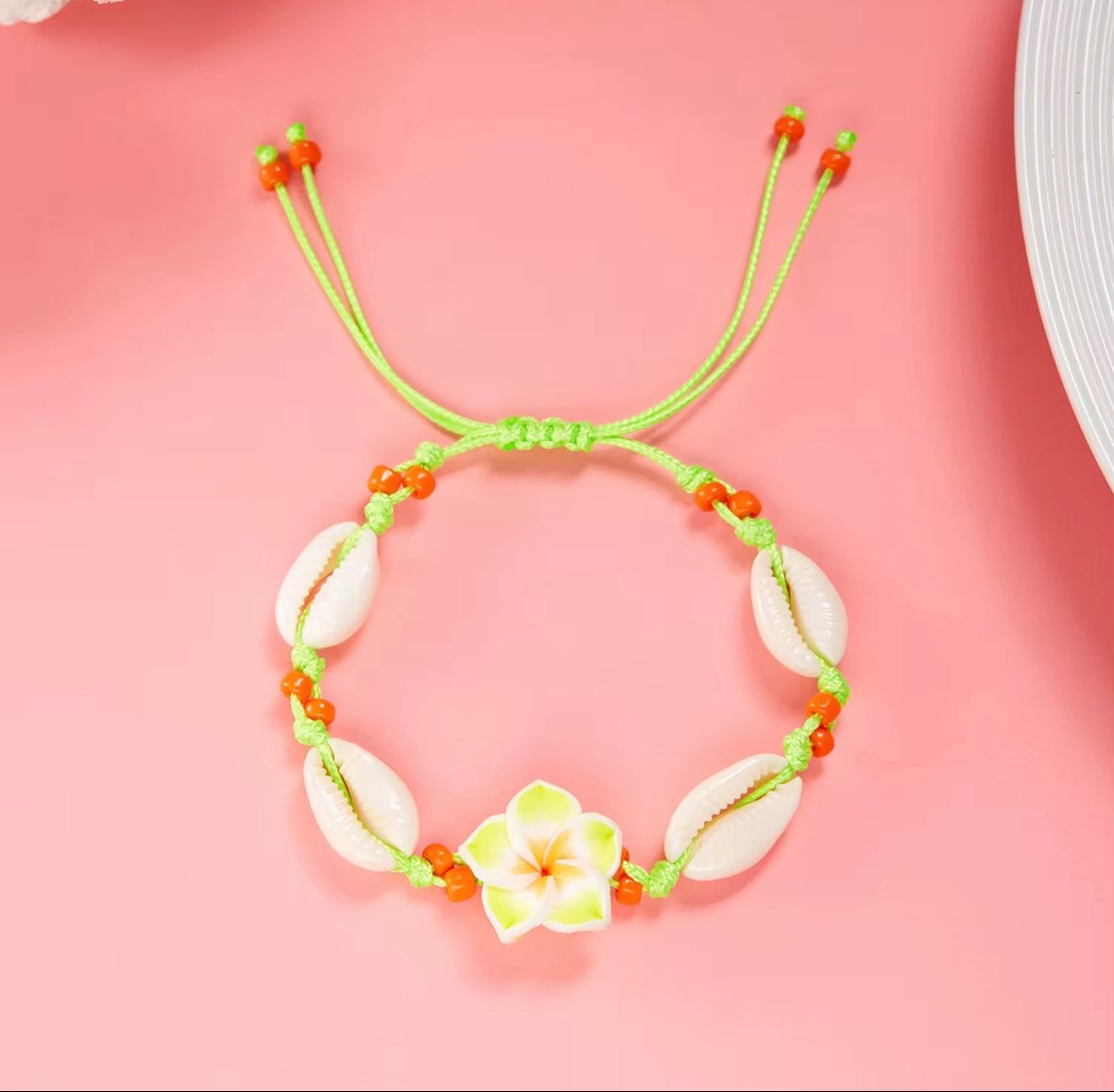 Bracelet Coquillage & Fleur Tropicale Réglable