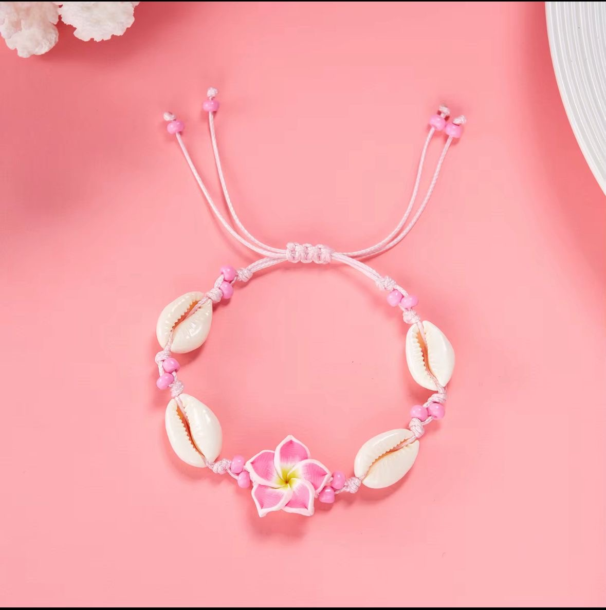 Bracelet Coquillage & Fleur Tropicale Réglable