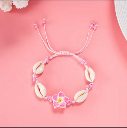 Bracelet Coquillage & Fleur Tropicale Réglable