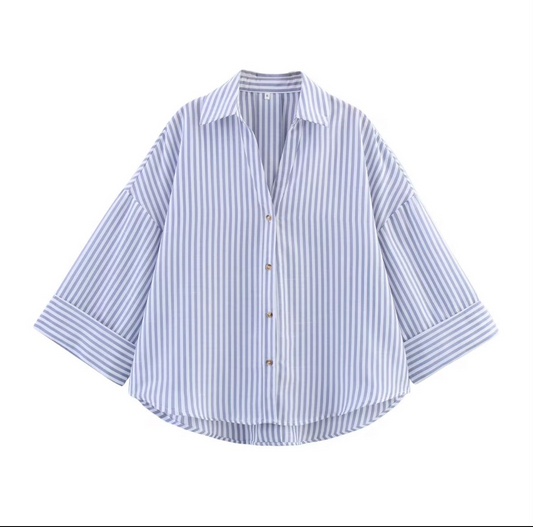 Chemise oversize à rayures bleu / uni bleu