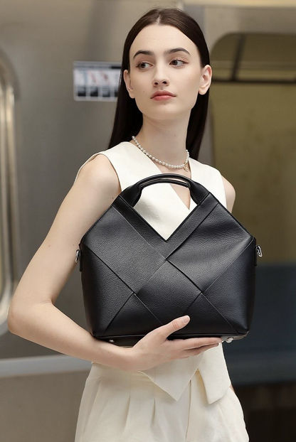 Sac à main géométrique en cuir véritable – Élégance moderne