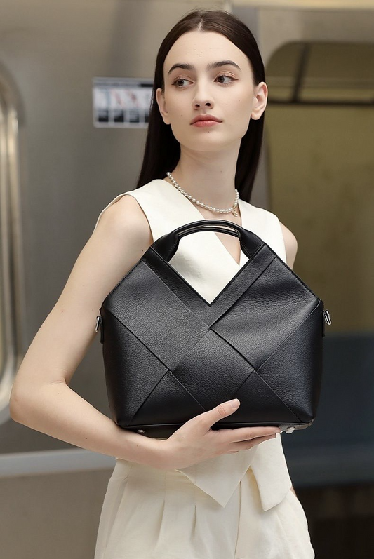 Sac à main géométrique en cuir véritable – Élégance moderne