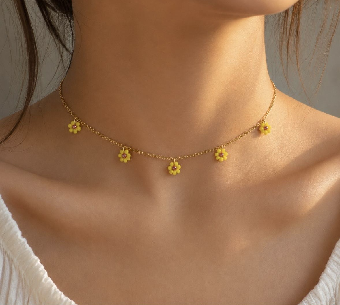Collier Marguerites Colorées en acier inoxydable